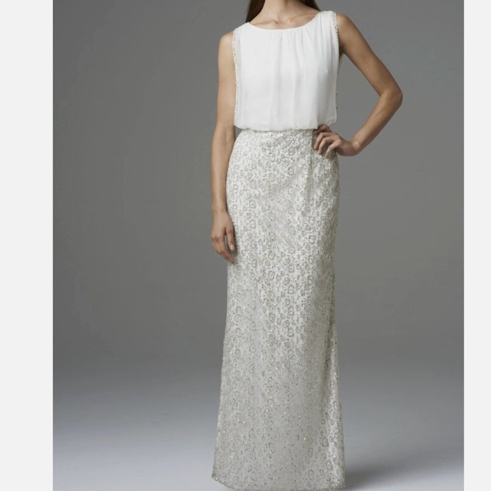 Aidan Mattox Lace Overlay Chiffon Gown / Wedding Dress / Size 12